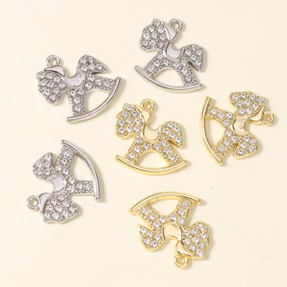 10pcs 17*18mm Brilliant Crystal Rocking Horse Charms Pendant For DIY Jewelry Making Dangle Earrings Bracelet Keychain Craft
