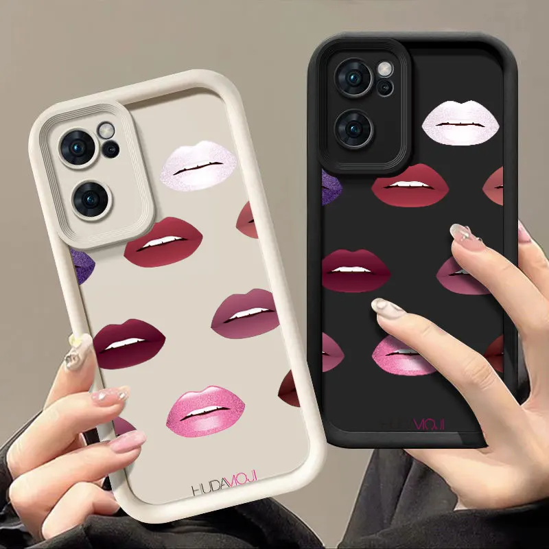 Sexy Girl Red Lips Fashine Phone Case For OPPO FIND X5 RENO 6 7 7Z 8 8T 10 11 12 12F PRO PLUS 5G Shockproof Soft Cover Coque