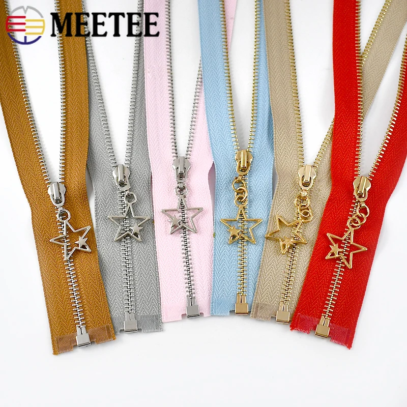 

5Pcs 3# 15-70cm Metal Star Head Zippers Gold/Sliver Teeth for Coat Bag Dress Decor DIY Repair Kit Sewing Replacement Accessories