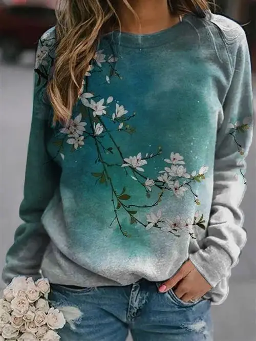 Retro Pattern Floral 3D Print Sweatshirts Women Casual Long Sleeve Hoodies Raglan Sleeves Pullovers Harajuku Top Female Clothing