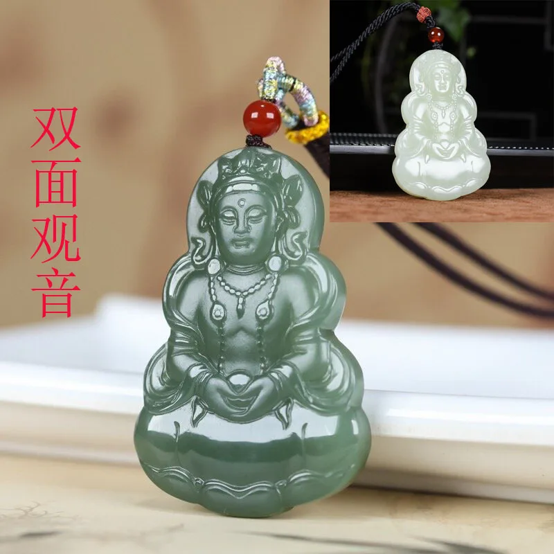 

Зеленый озеро Hetian Qingbai Jade Guanyin большой кулон Будды для мужчин двусторонняя резьба