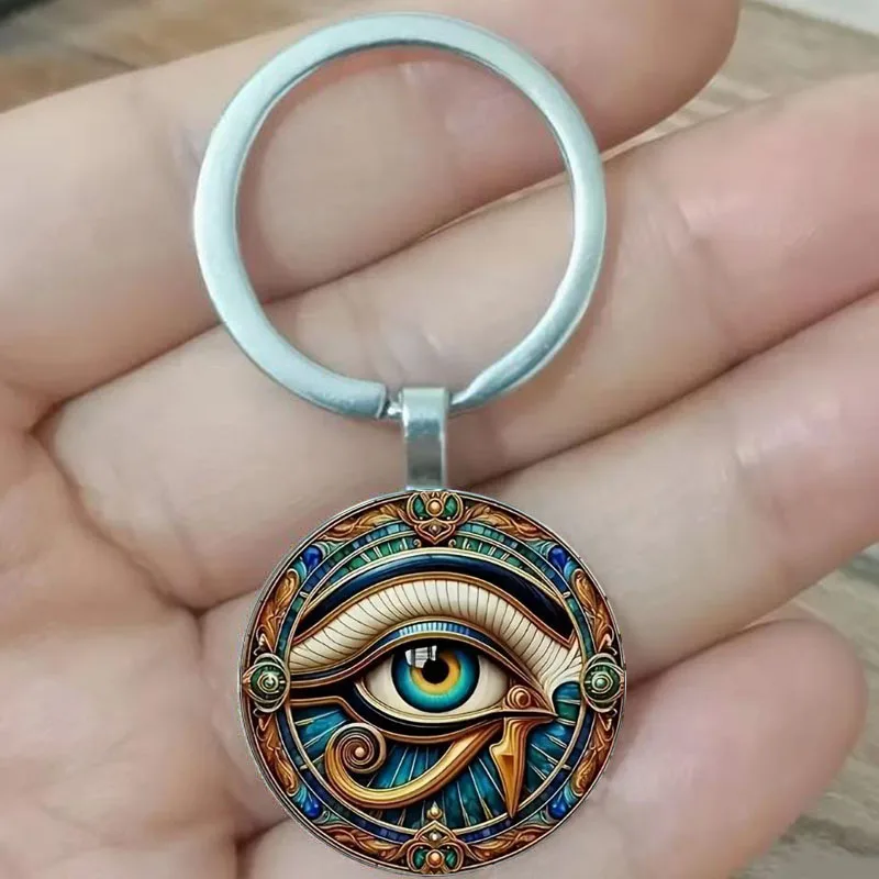 

Horus Eye Keychain - Mysterious Talisman Design, Men's and Women's Fashion Accessories, Round Glass Keychain, Bag and Car Key De