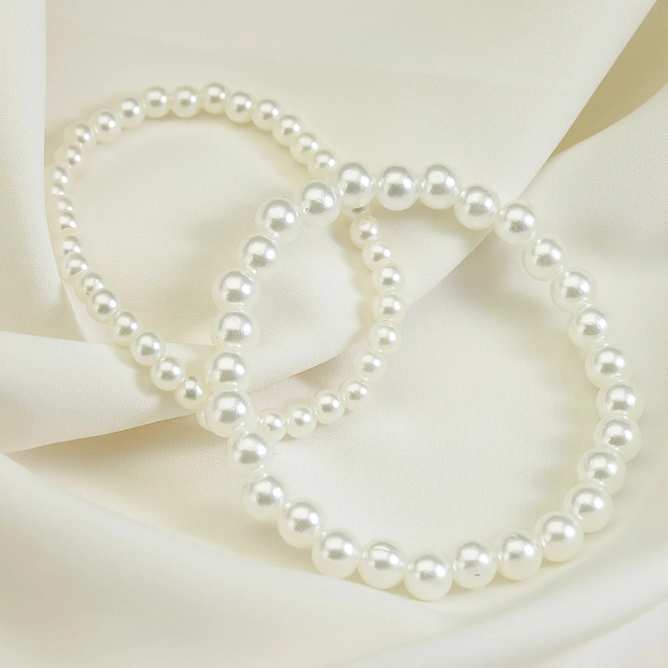 2Pcs Faux Pearl Beaded Bracelet Set, Elegant Bohemian Elastic Adjustable Jewelry, Bridesmaid Party Gift Perfect for AllOccasions - Detail 1