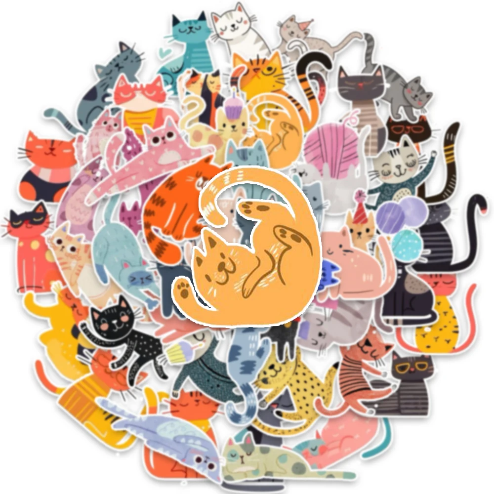 50Pcs/Set Cartoon Cat Waterproof Stickers DIY Refrigerator Notebook Computer Water Cup Luggage Decoration Christmas Gift Sticker