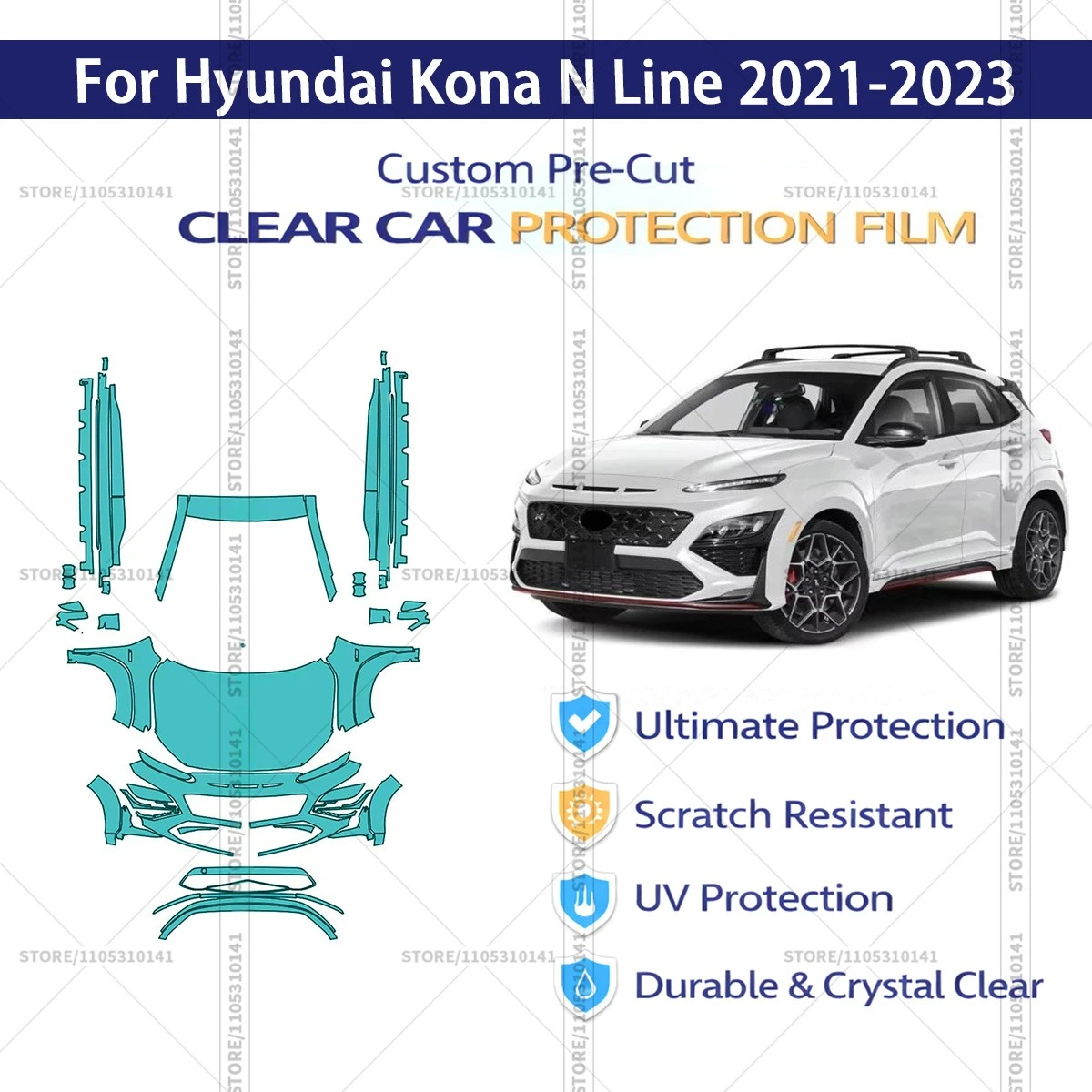 

Pre-Cut Paint Protection Film PPF Transparent Car Film Automotive PPF Front Kit - Rockers For Hyundai Kona N Line 2021-2023