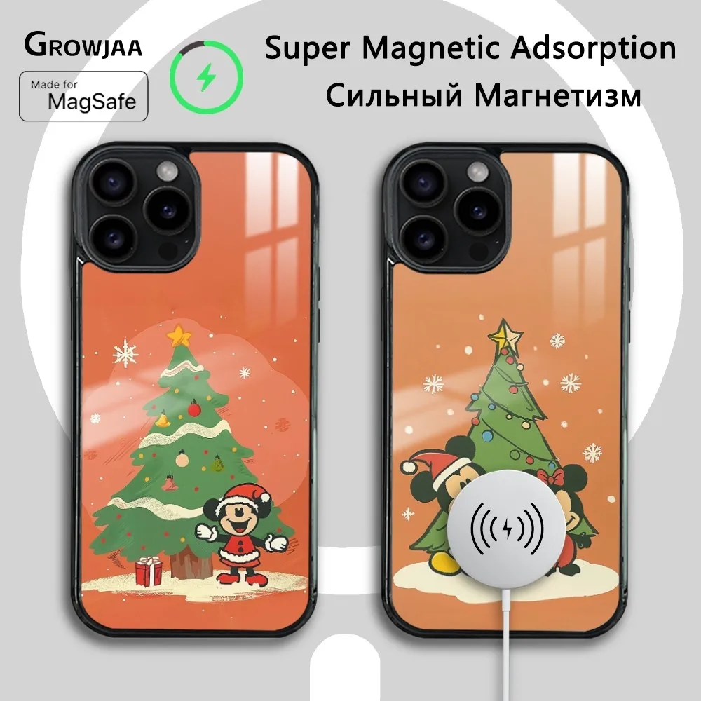 Mickey with Christmas Tree Phone Case For iPhone 16 15 14 13 12 11 Pro Max Plus Mini Magsafe Mirror Wireless Magnetic Cover