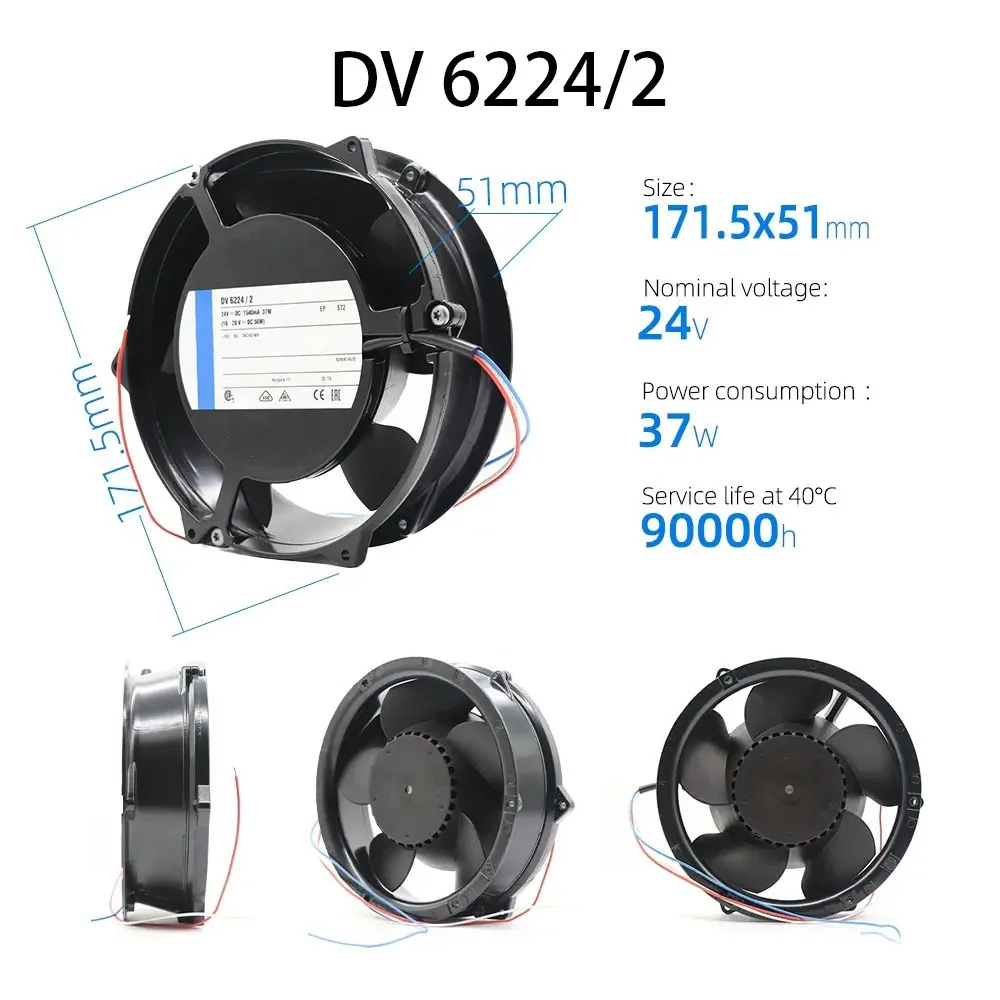 Inverter Cooling Fan 24VDC 37W 172*172*51MM 3-wire DV 6224/2 Axial Electric Cabinet
