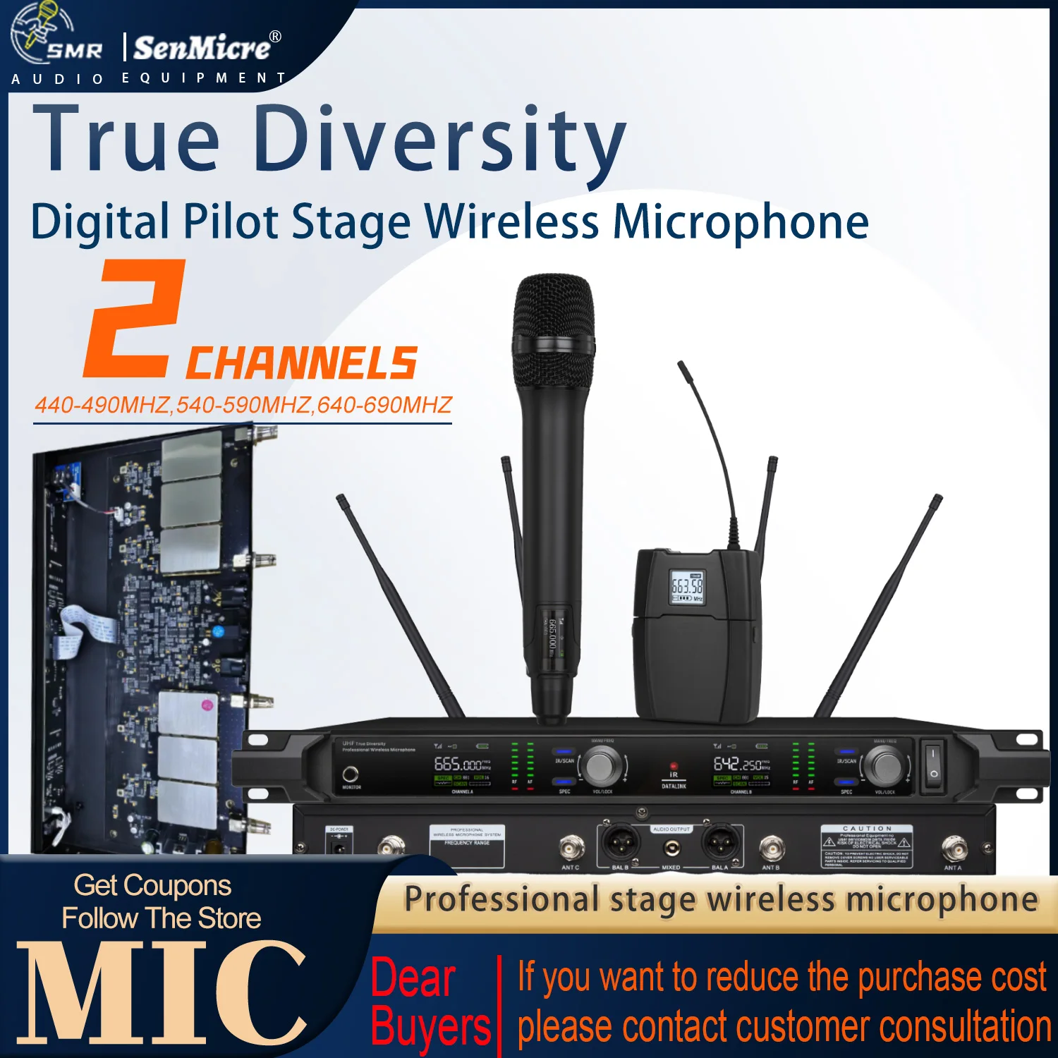 SenMicre MR-UX99ES 2-channel true diversity wireless microphone UHF Digital Pilot Stage Mic professional stage performance KTV