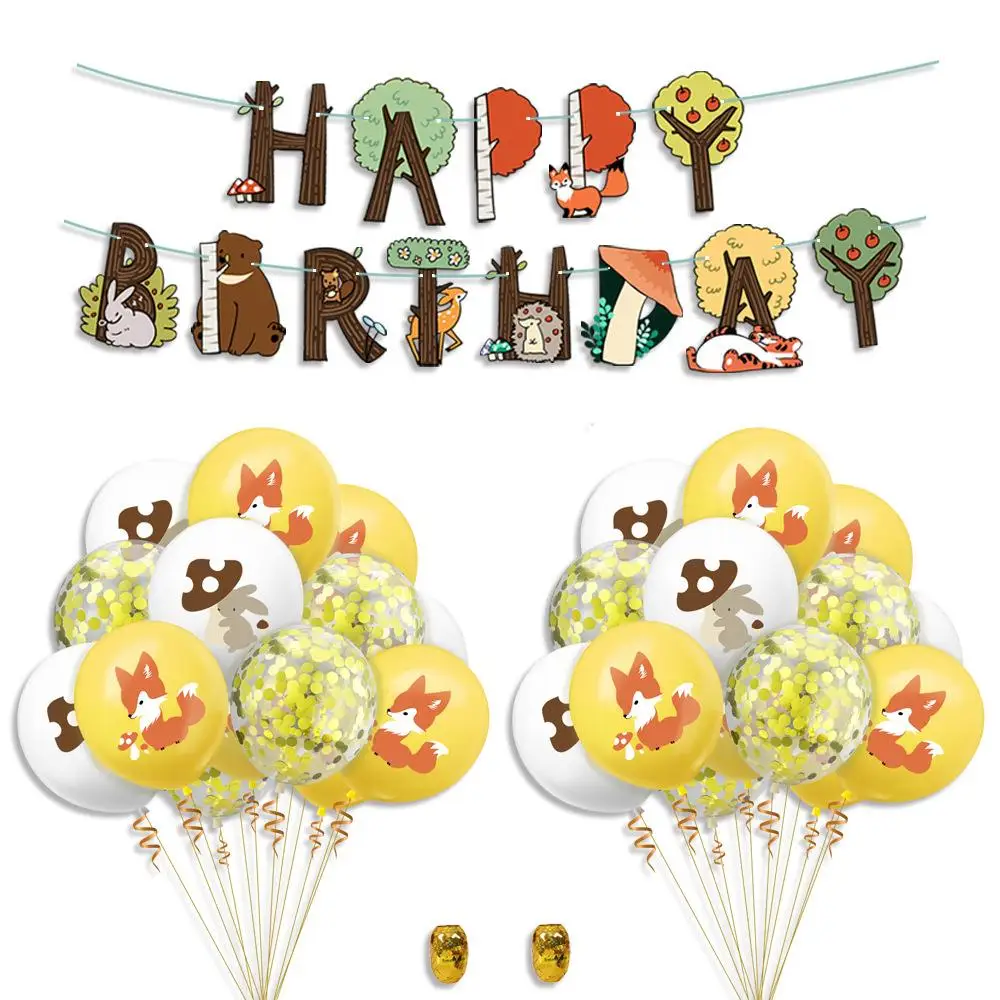 1 Set Jungle Animal Balloon Rabbit Squirrel Fox Latex Balloons Happy Birthday Banner for Kids Birthday Party Baby Shower Decor