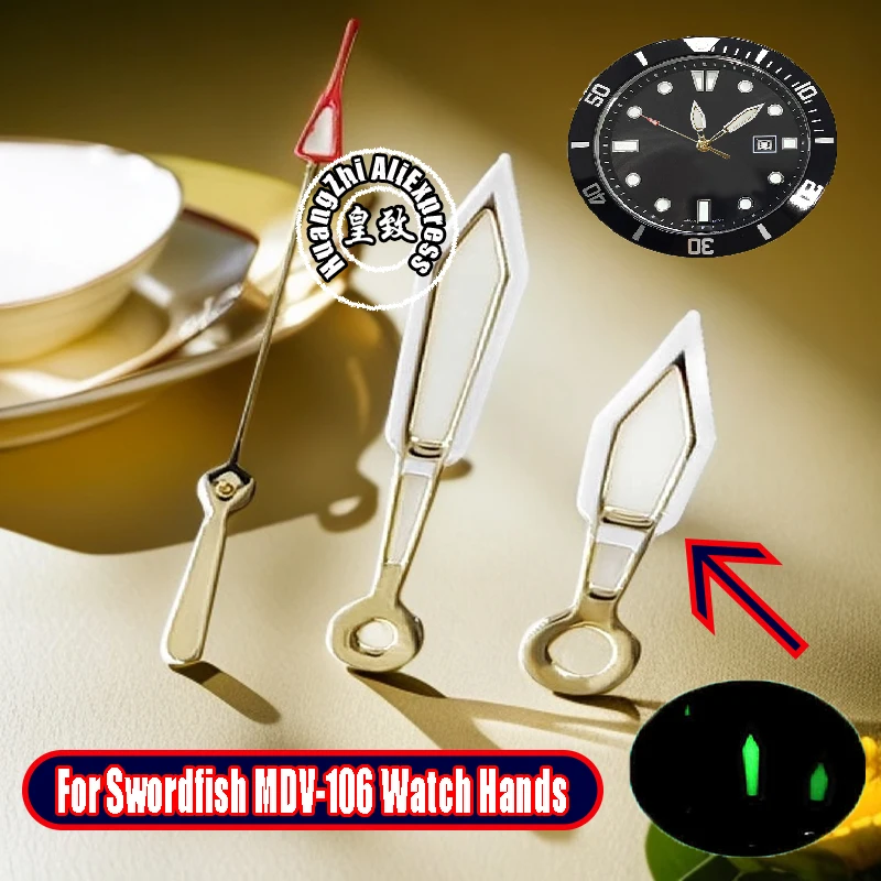 مشاهدة الأيدي الخضراء مضيئة ل كاسيو MDV-106 أبو سيف الأحمر/الذهب ساعة ساعة دقيقة الأيدي الثانية حركة أجزاء ساعة اكسسوارات