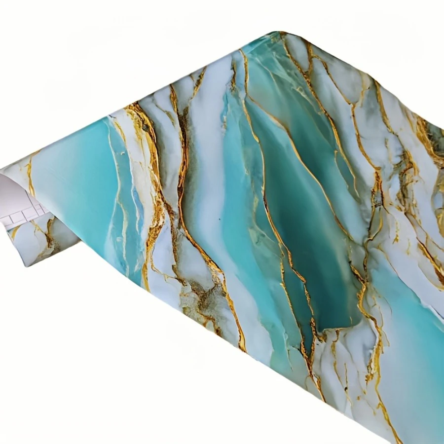 Papel Tapiz con Diseño de Mármol Verde, Adhesivo, Impermeable, Revestimiento de Pared de PVC, Ideal para Encimeras de Baño, Papel de Contacto Removible