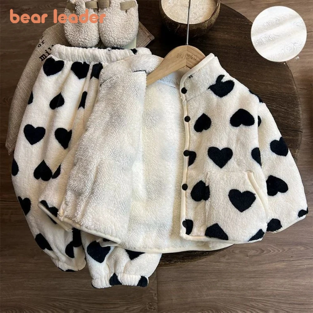 

Bear Leader Girls Clothing Winter New Cute Plush Thick Kids Home Clothes Long Sleeved Top+Pants Two-piece Set Children's Pajamas