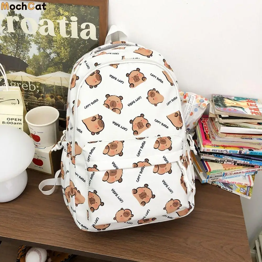 Cute Large Capacity Capybara Backpack Animal Zipper Capibara Shoulder Bag Korean Style Nylon Cartoon School Bag Student