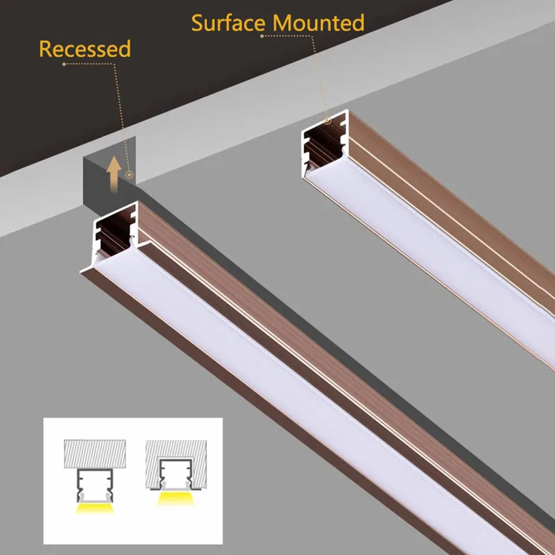 Soporte de difusor de canal de perfil de aluminio Led empotrado, tira de luz Led para decoración de cocina y sala de estar, 0,5/1M/2M, 3528, 5050