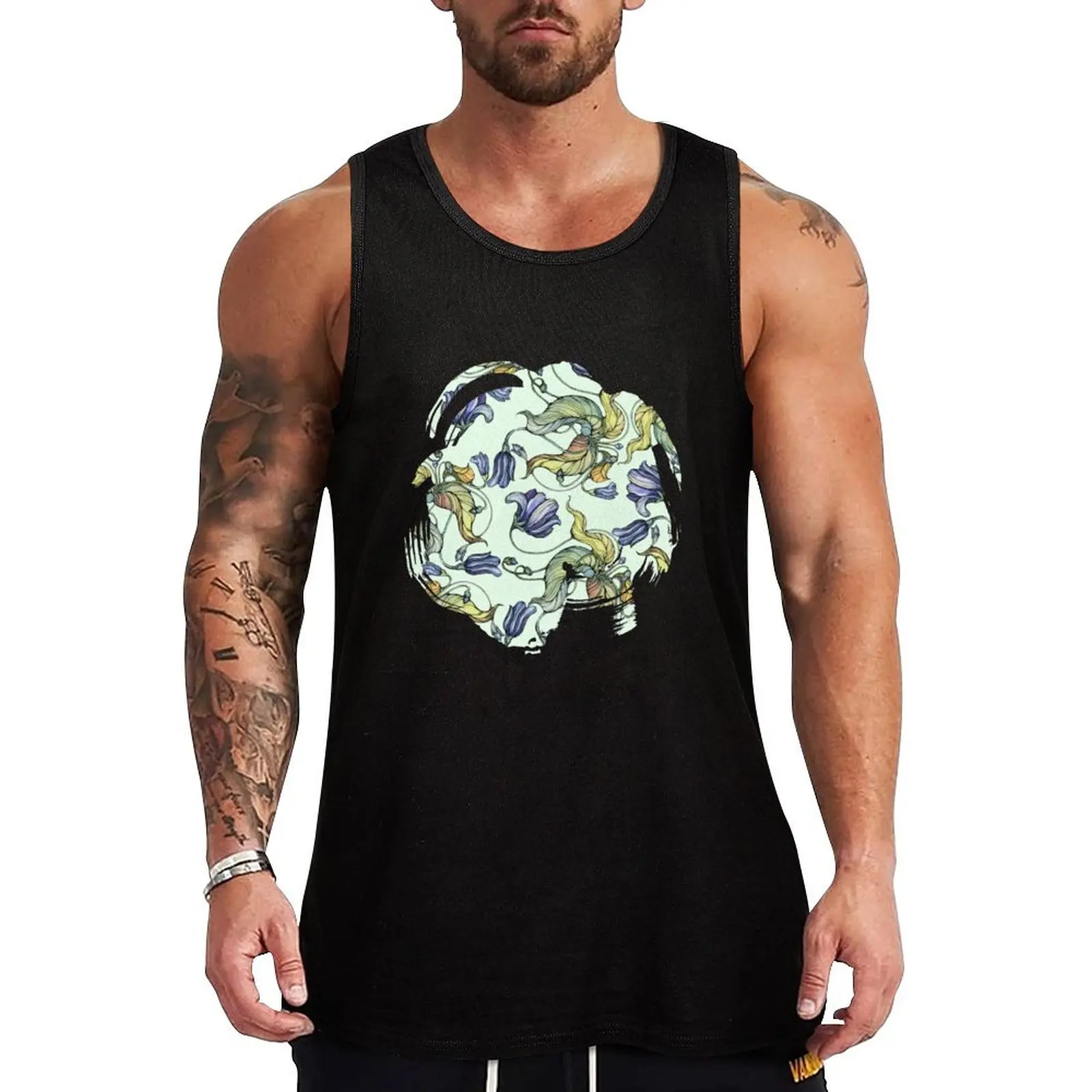 vintage floral pattern watercolor drawing Tank Top Gym t-shirt man vests for men