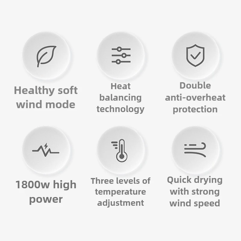 220V 헤어 드라이어 1800W 고출력 헤어 드라이어 음이온이 포함된 뜨겁고 차가운 두 개의 기어 일정한 온도 헤어 케어 기능