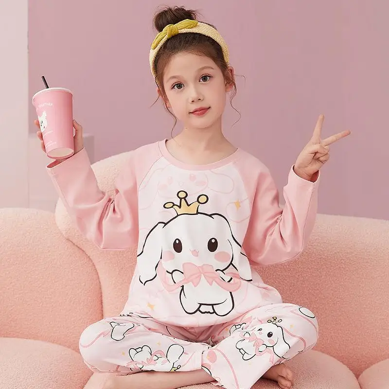 

Sanrio Children Long Sleeve 2Pcs Kuromi Girls New Style Pajamas My Melody Big Children Fashion Trousers Cotton Home Clothing Hot