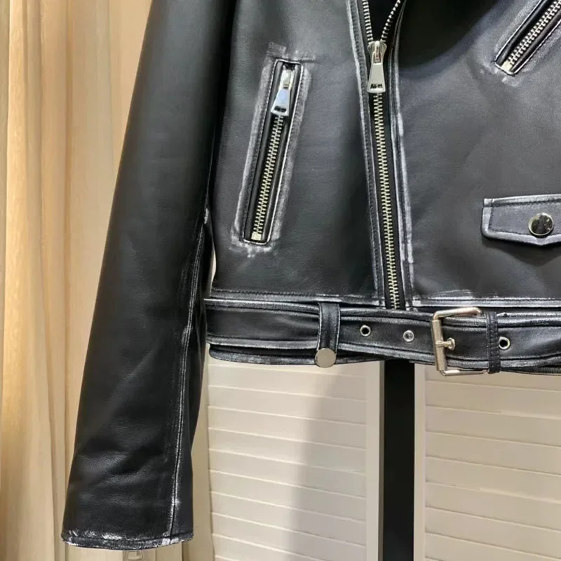 Women's Natural Real Sheepskin Jacket with Turn-Down Collar, Spring Clothes, New Arrival, 2025