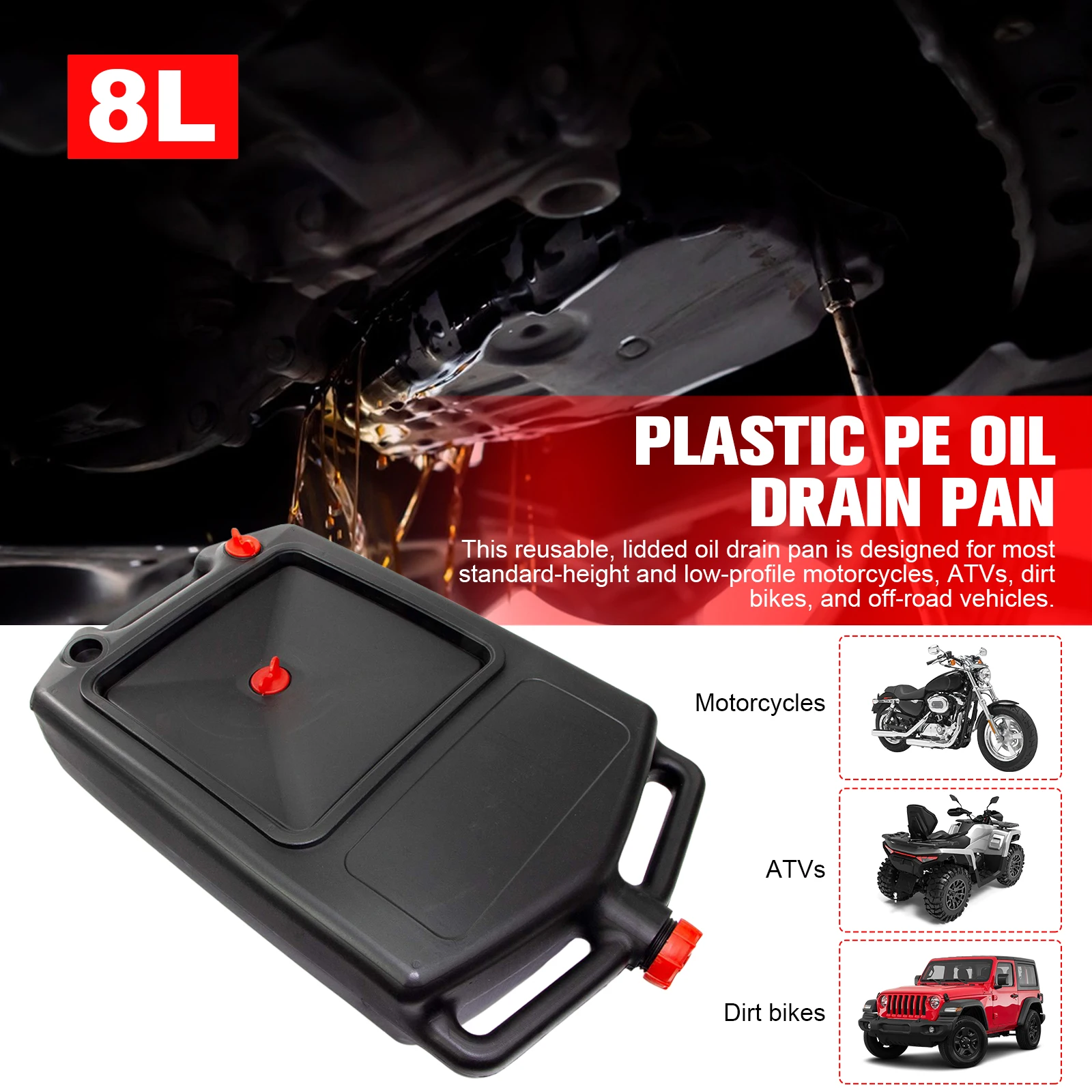 8L Oil Drain Container Large Capacity Spill-Proof Oil Drain Pan Anti Splash Heavy Duty Oil Change Tray for Cars & Motorcycles