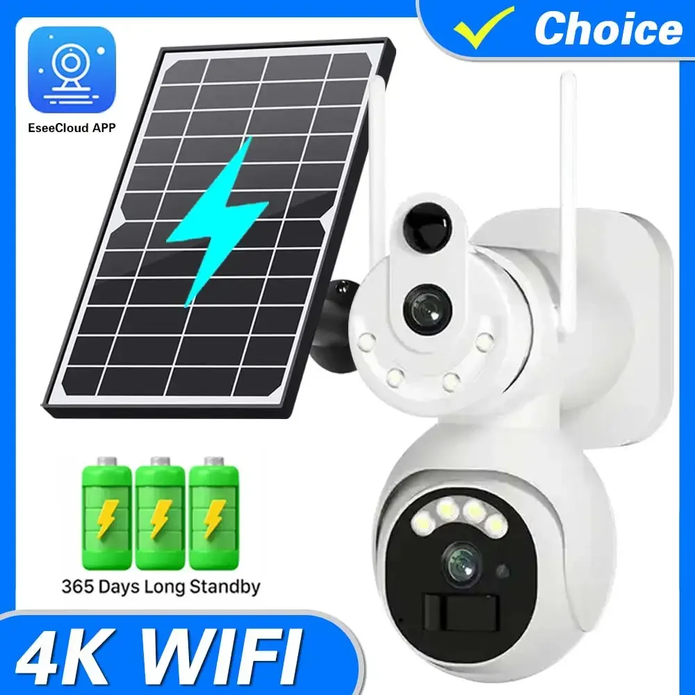 

Solar Battery Camera 4K 8MP Outdoor Wireless WiFi IP Cam Dual Lens Dual Screen Human Detect Video Surveillance CCTV PIR Detect