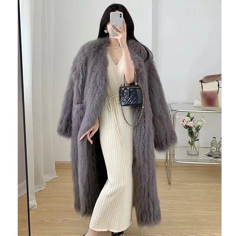 High Quality Women's Fur Coat Long Fluffy Jacket Elegant Lady Thick Warm Faux Fox Fur Coats Furry Overcoat Fur Cardigan Outwear