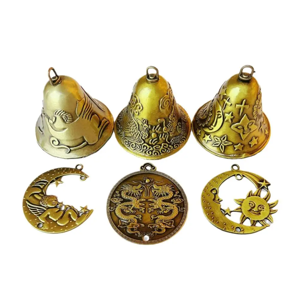 Antique Style Brass Bell Pendant Chinese Traditional Pattern Decoration Craft Ornament Ethnic Metal Charm Gift For Hanging