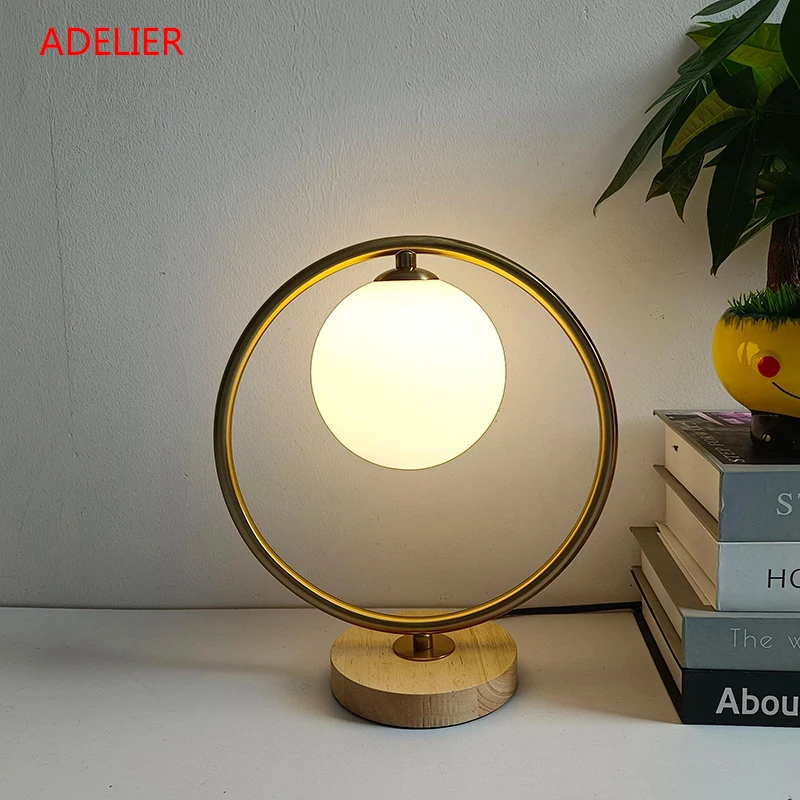 Nordic glass ball Wood table lamp bedroom living room decor lights Study Reading Desk Lamp bedside Night Lamp Gold Black