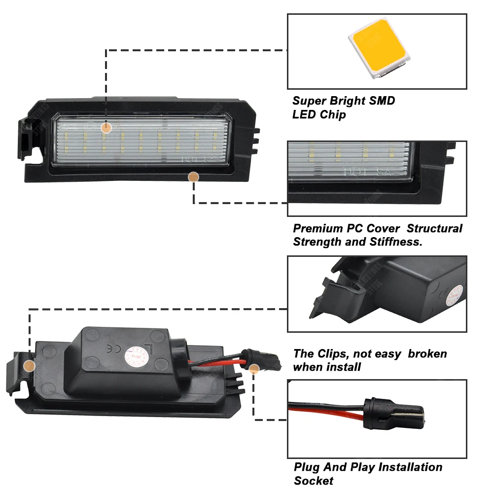 Lampes de plaque d\'immatriculation LED blanches pour Kia Rio Niro K5, planner, Hyundai I30, Elantra, MacMiVeloster, 2 pièces