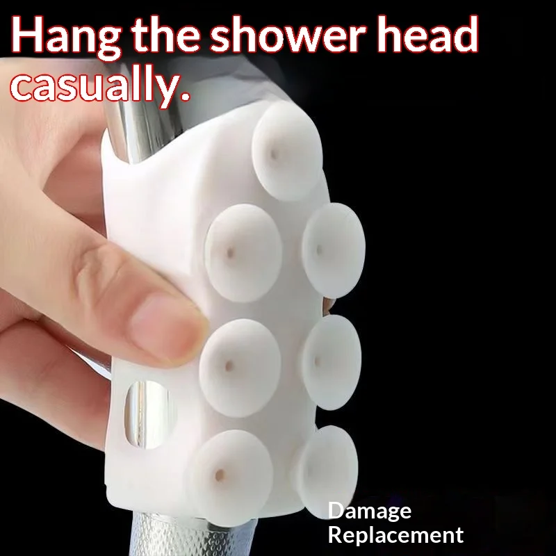 Silicone Suction Cup Shower Head Holder Punch‑Free Adjustable Movable Bracket Wall Hook for Bathroom Kitchen Utensil Storage