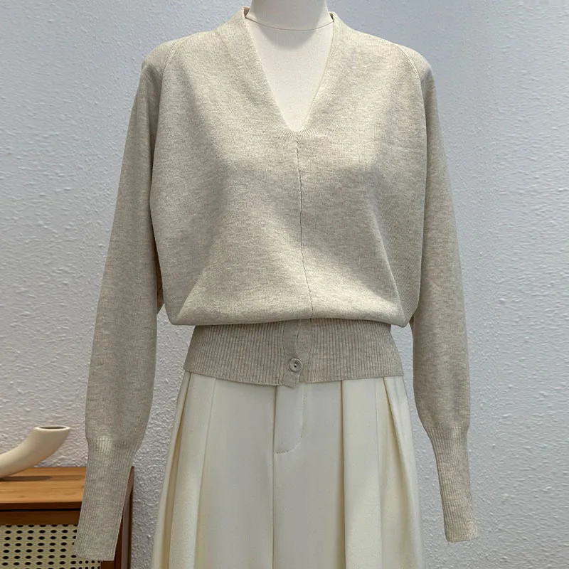 

Вязаный свитер, женские пуловеры, новый черный вязаный свитер с длинным рукавом и v-образным вырезом, пуловер, женские топы, трикотажные изделия Sueters De Mujer Q1075