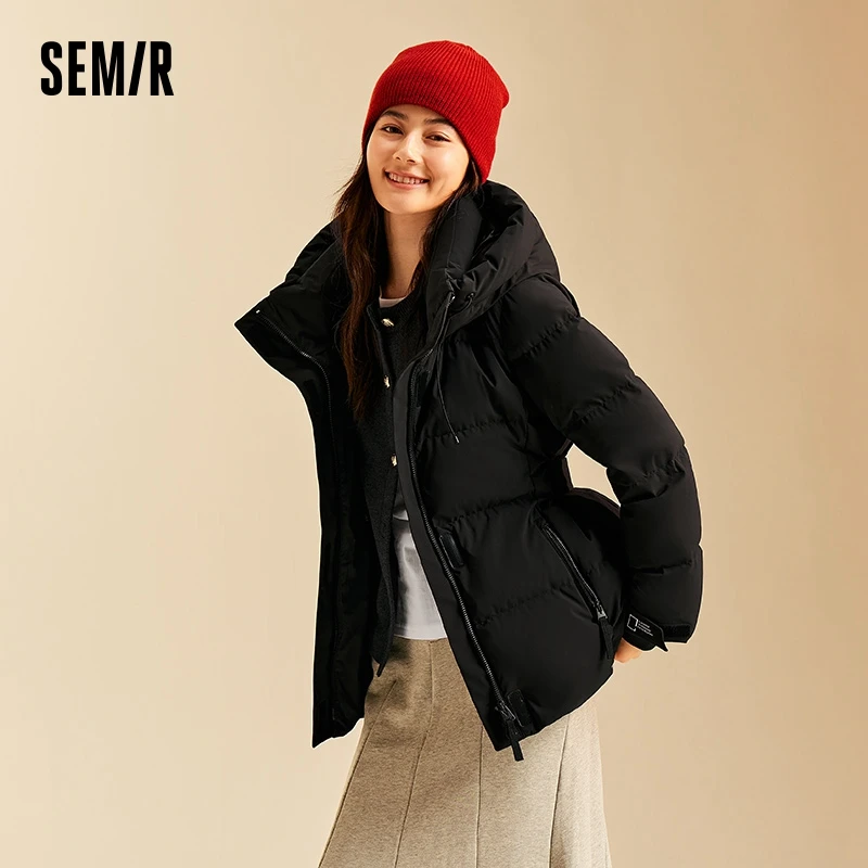 Semir Down Jacket Women Windproof 2024 New Winter Waist-Tied Solid Color Versatile Three-Resistant Women's Outerwear Jacket