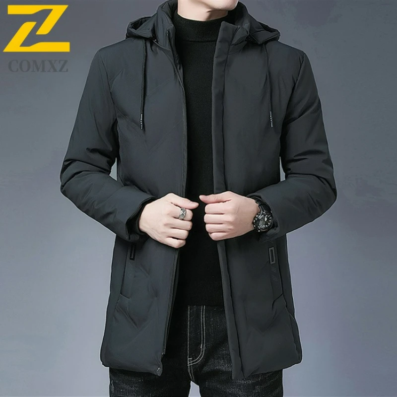 2025 Mens Long Winter Parka High Quality Solid Color Thick Down Cotton Warm Padded Jacket Snow Ski Cold-proof Hooded Coat Puffer