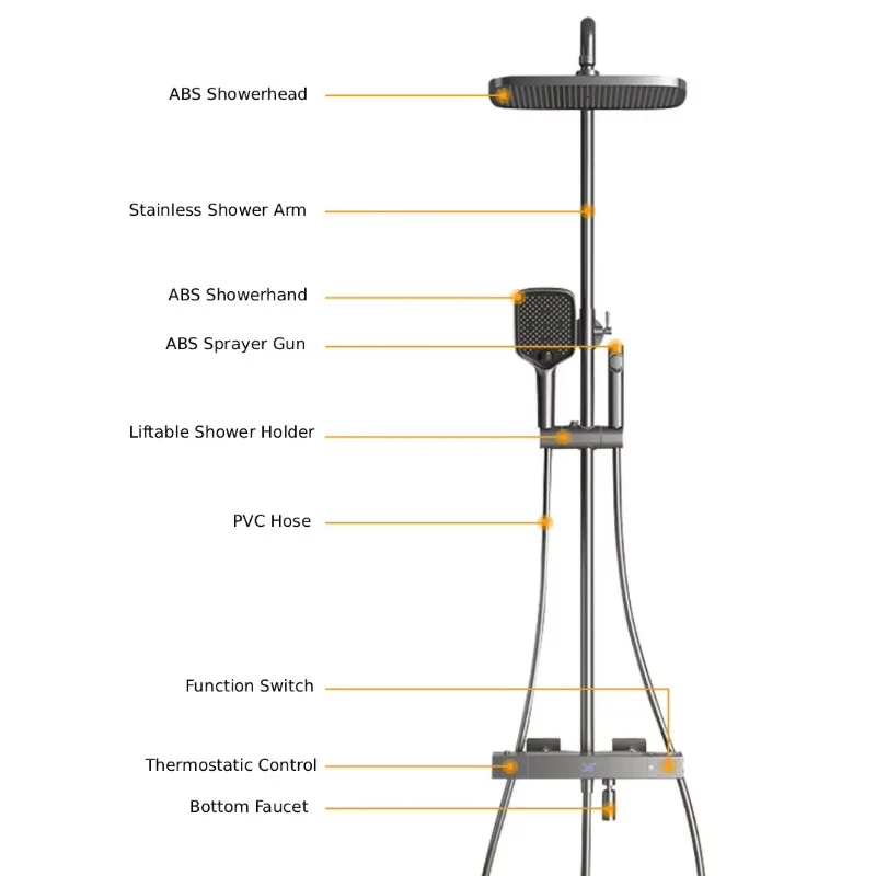 Juego de cabezal de ducha de latón con cabezal de ducha para baño familiar, juego gris inteligente con grifo gris de ducha con pantalla digital
