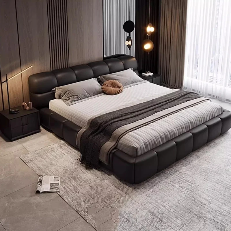 Queen Bedroom Bed Design European Modern Beauty Simple Sleeping Bed Sun Luxury Wooden Leather Muebles Lounge Suite Furniture