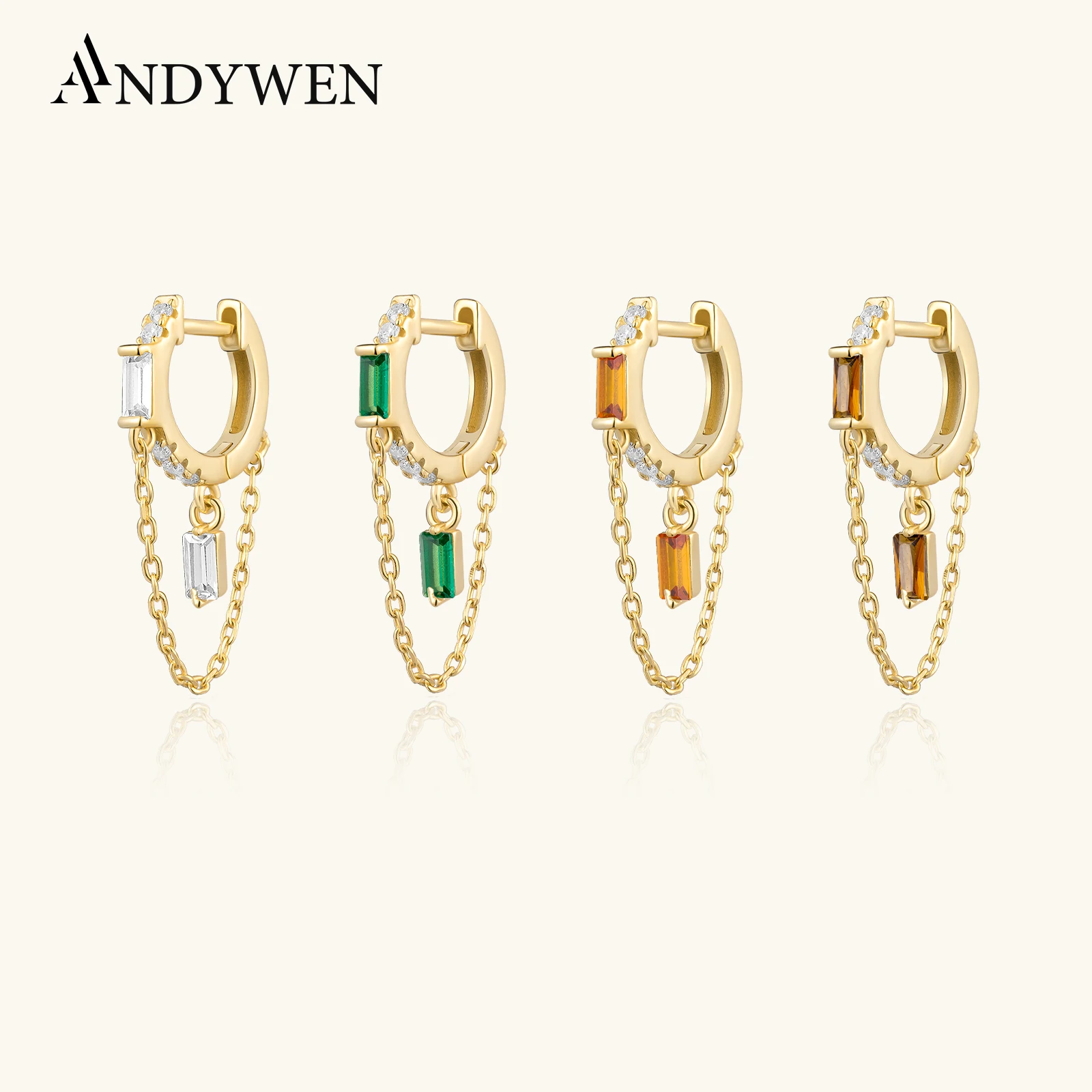 

ANDYWEN 100% 925 Sterling Silver Gold Lilas Flirt Zircon CZ Chain Drop Earring Piercing 2025 Women Clear Green Coffee Earring