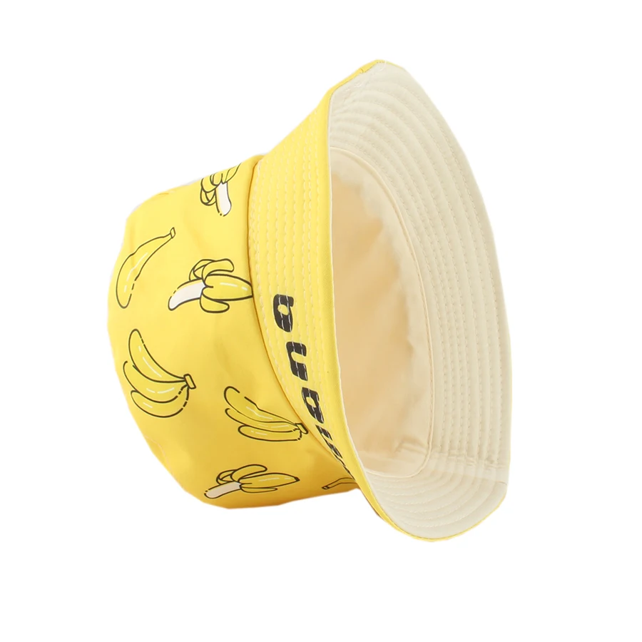 Children Summer Fisherman Hat Cute Banana Print Cotton Bucket Hat Baby Foldable Cartoon Fruit Sun Hats For Kids Panama Caps image 5