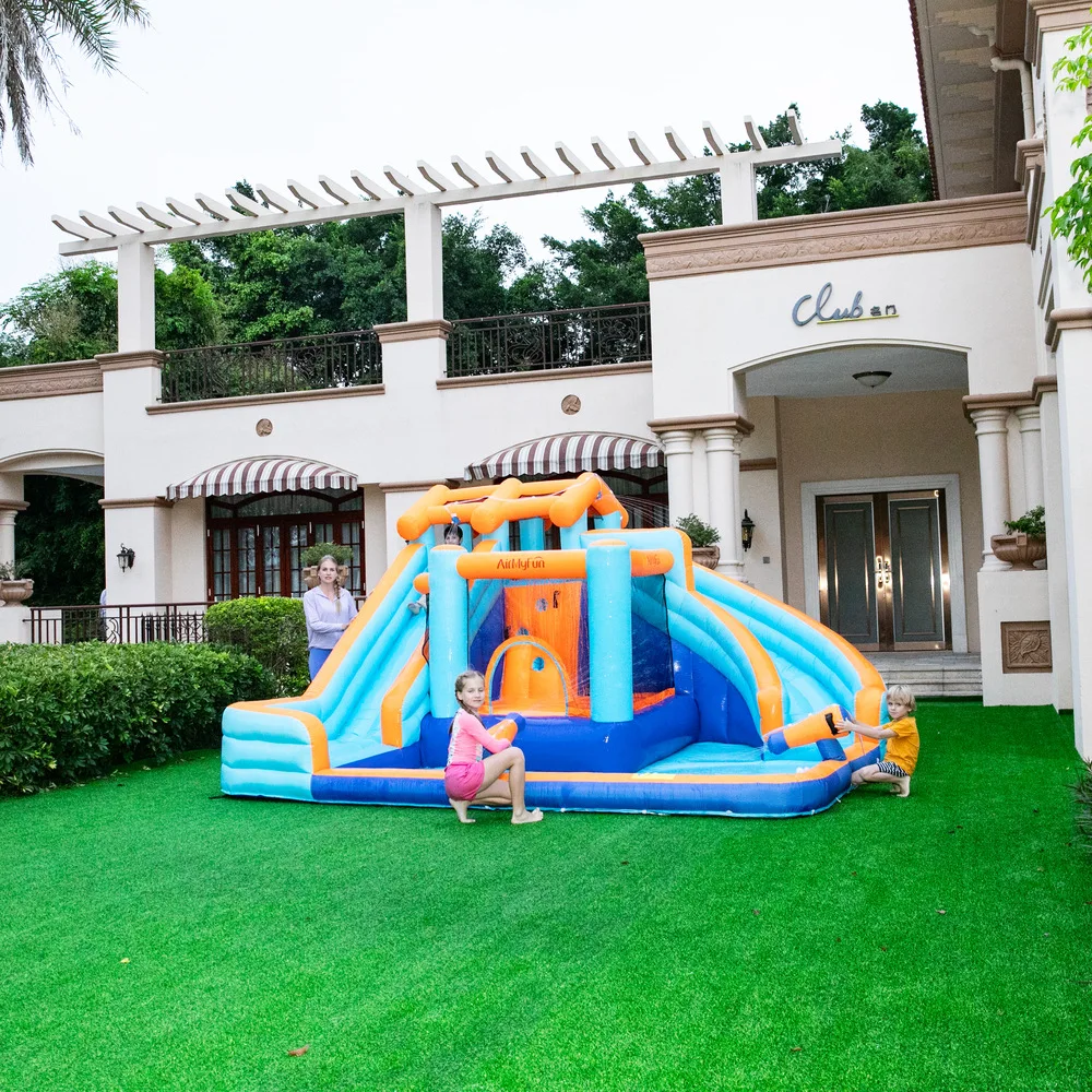 AMF ウォータースライダー付きインフレータブル遊具、ウォータープレイキャッスル、スライドトランポリン、ボボプールキャッスル（エアポンプ付き）