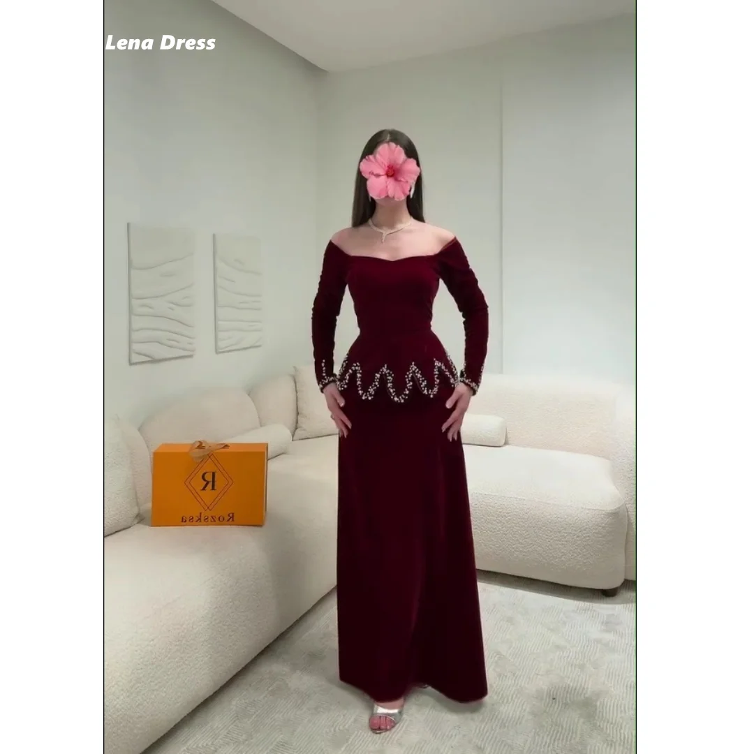 

Lena Customized Ball Gown Dress Elegant Party Dresses Luxury 2025 Burgundy Rhinestone Long Sleeves Dresses for Special Occasions