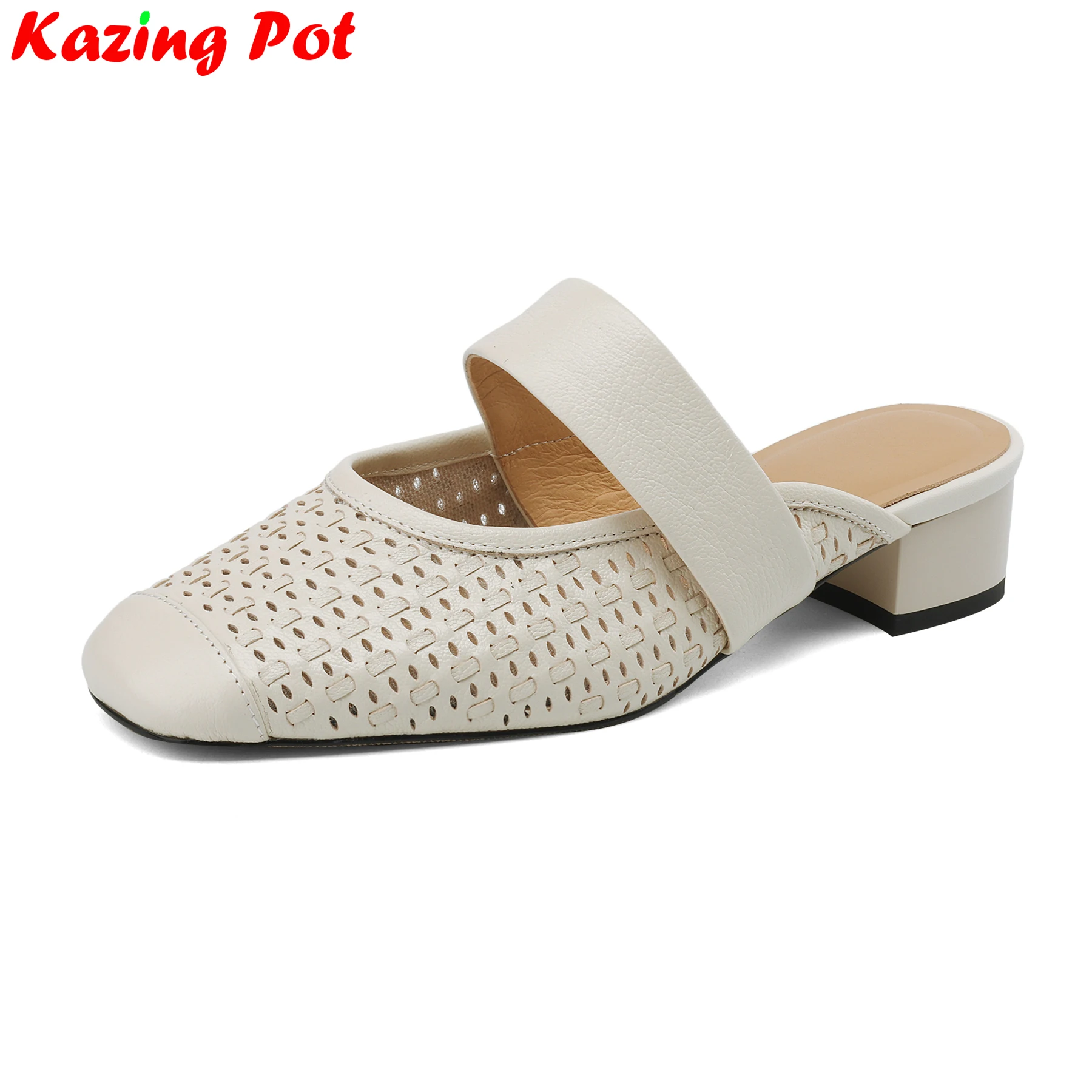 

Krazing Pot Superstar Plus Size Sheepskin Med Heels Slingback Summer Shoes Slip On Mules Office Lady Retro Party Women Sandals