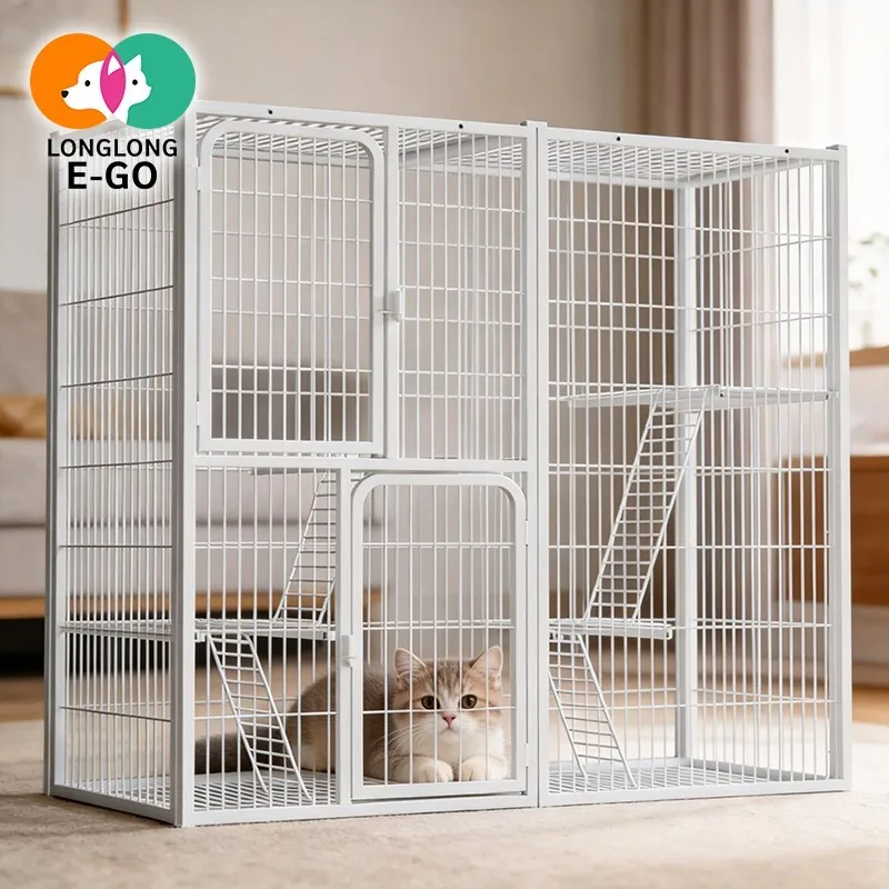 Large Luxury Iron Cat Cage Villa Multi-Tier Design Thickened Steel Tube Chew-Proof Impact Resistant Metal Cat House