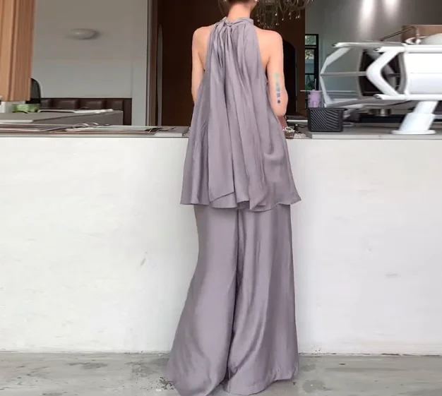 موضة جديدة 2025 الصيف 2 قطعة مجموعات ملابس نسائية مثير أنيقة أكمام مطوي فضفاض مزاجه عادية قسط فستان أطفال مع سروال داخلي