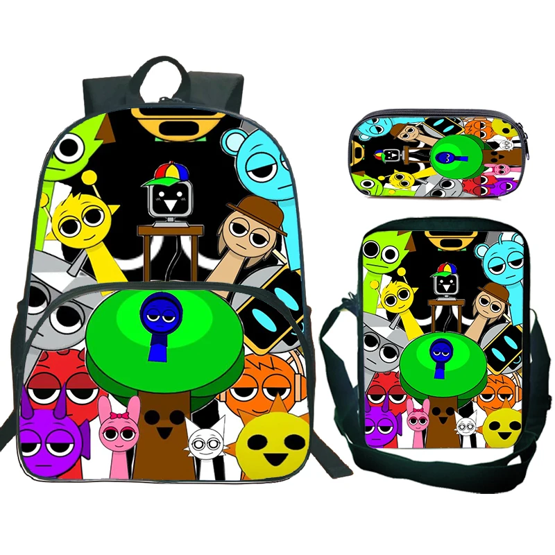 

Incredibox Sprunki Backpack With Front Pocket Shoulder Bag Pencil Bag Boys Girls Sprunki Cartoon School Bags Sprunki Pencil Case