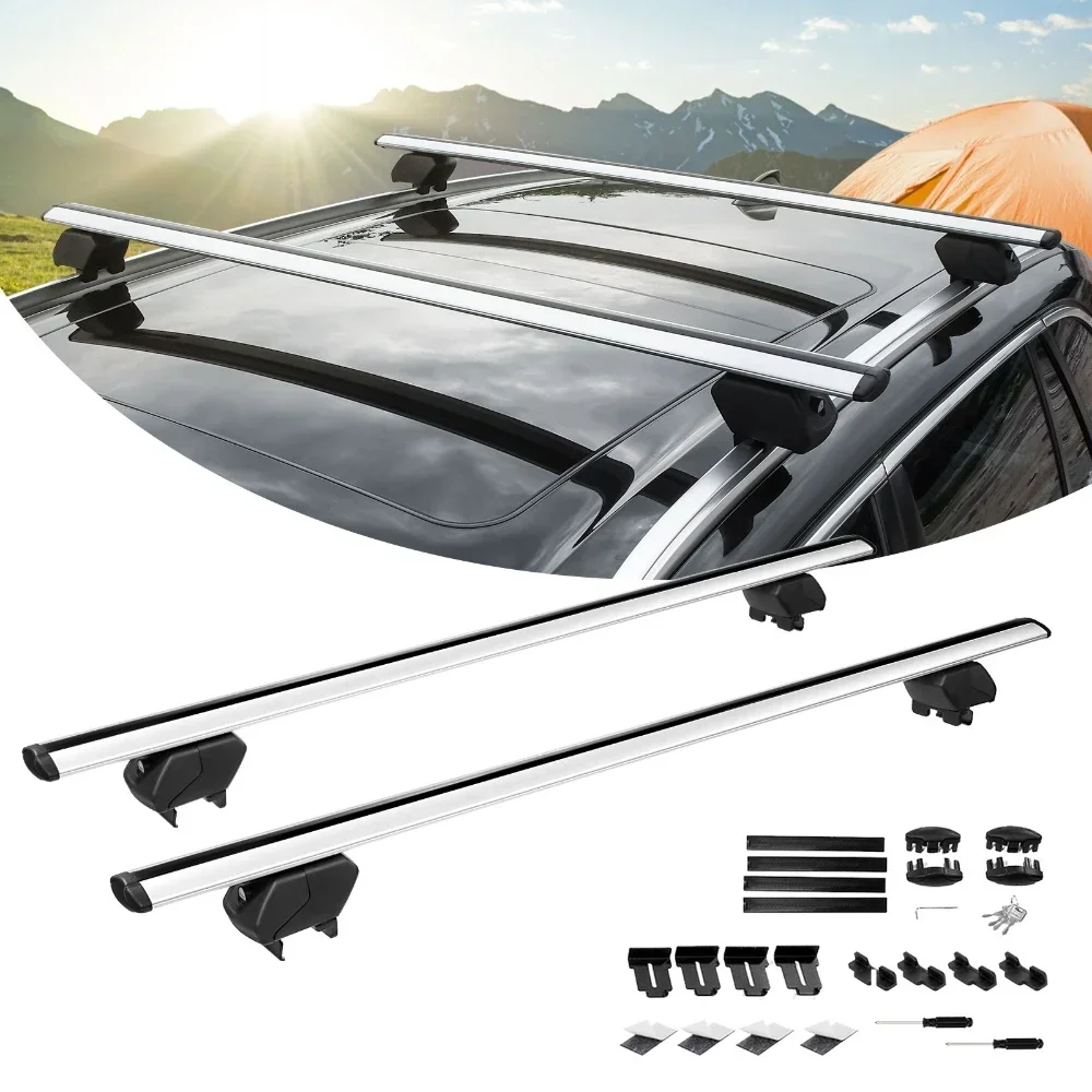 53 inch Universal Luggage Rack Roof Rack Cross Bars Silver Crossbar Carrier Rail Holder 150KG Load For 4-door car/truck/SUV