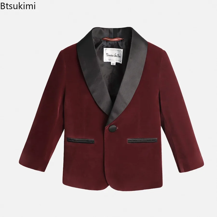

Kids 1 Year Birthday Dress Long Sleeve Velvet Suit Jacket Boys Wedding Stage Performance Cosplay Costume Photograph Formal Wear