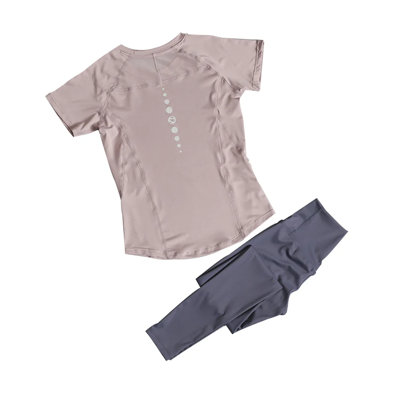 بدلة رياضية للنساء في الصيف، بدلة يوجا لياقة بدنية لليوجا بيلاتيس رفيعة سريعة الجفاف وأكمام قصيرة