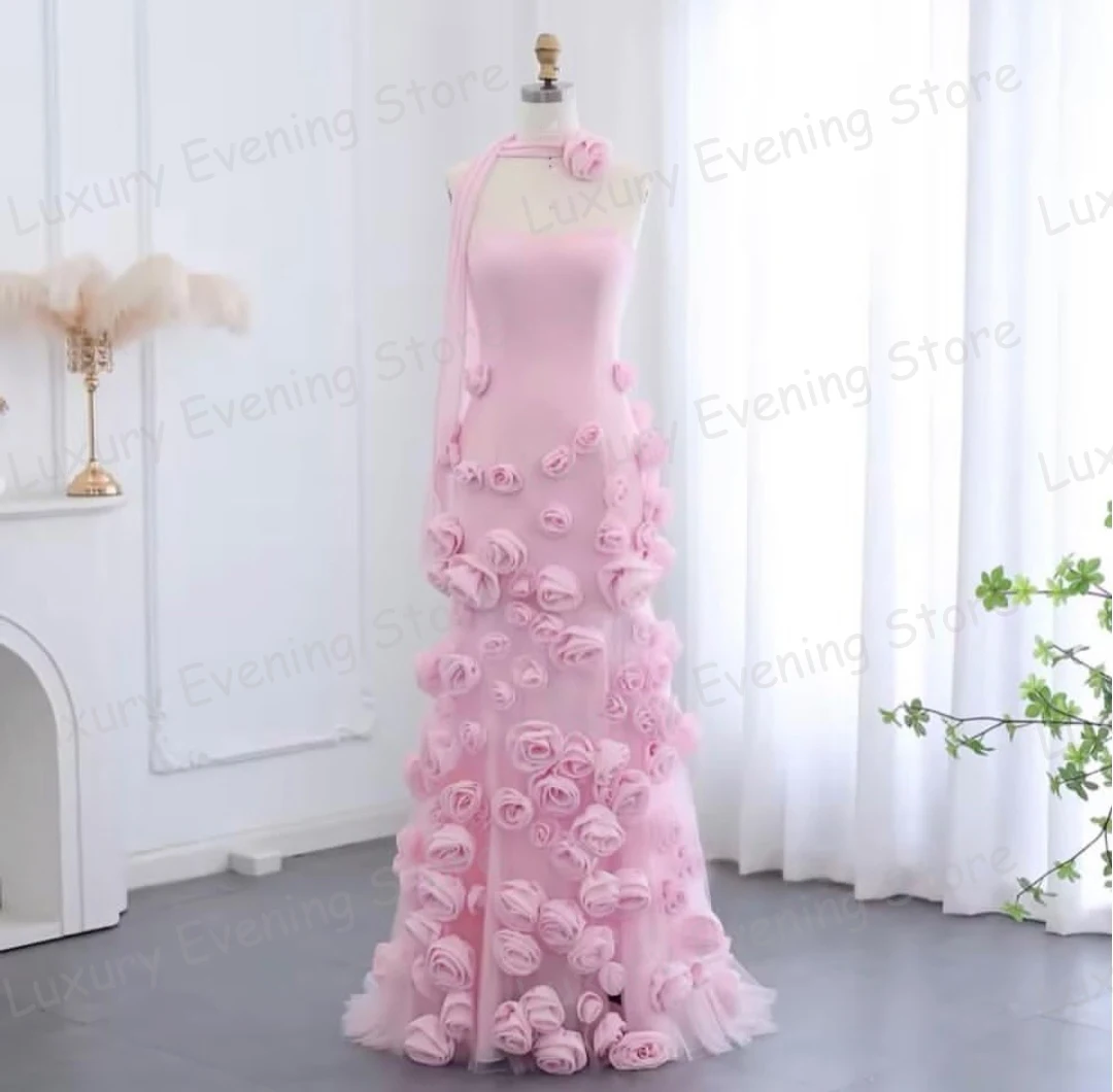 

Luxury Pink Evening Dresses Woman Sexy 3-D Flowers Backless Mermaid Prom Gowns Fashion Party Vestidos De Novia Customized 2025