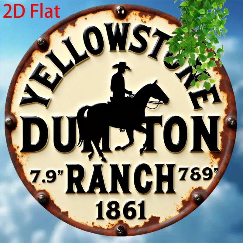 2DFDecoración de pared de metal de vaquero occidental retro plano - Parque Nacional Yellowstone Dutton Ranch 1861 - Decoración de granja campestre