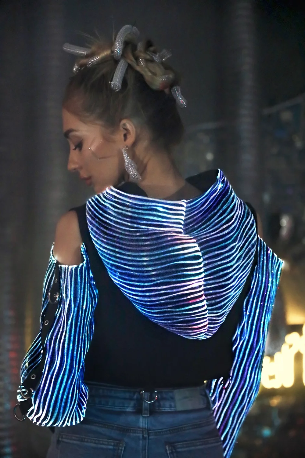 Lumisonata LED Light Up Fiber Optic Unisex Steampunk Long Sleeve Top Jacket Cosplay Hollow Cosplay Prop