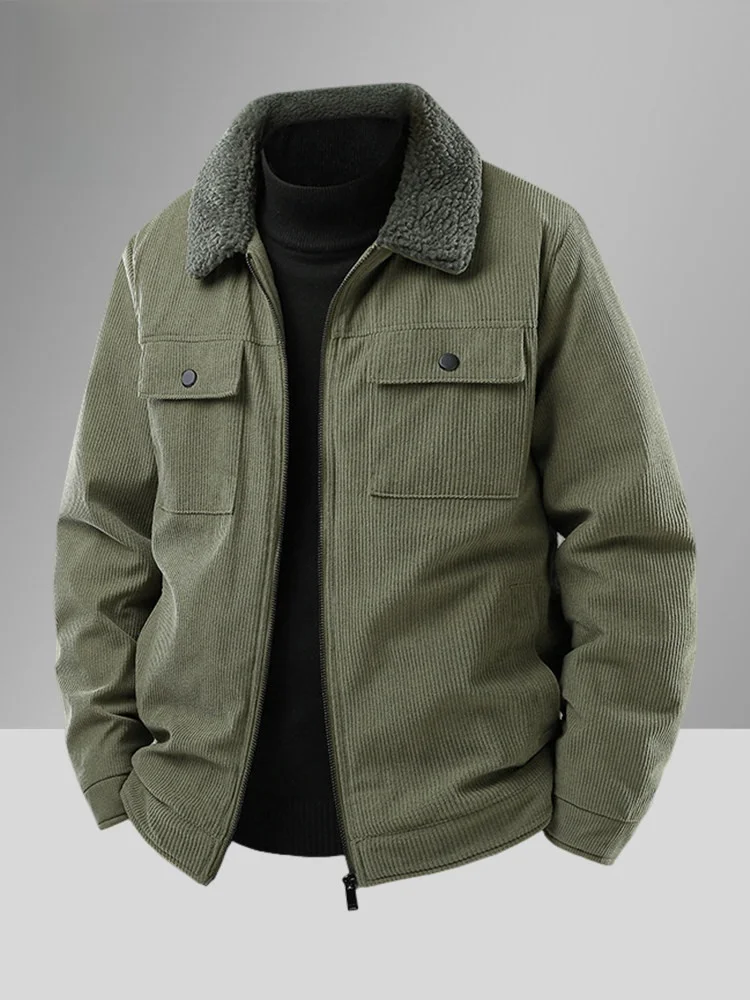 

Lormen Men's Lapel Lamb Velvet Cotton Jaet Thiened Casual Velvet Coat Warm Winter Outerwear Zipper Closure Long Sve