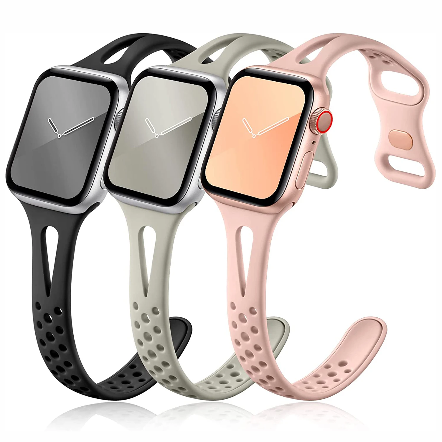 Compatible with Apple Watch Band 38mm 42mm 44mm,Silicone Slim Sport Breathable Bands Replacement Strap for iWatch SE 7 6  5 2 1